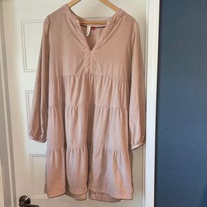 Chic Pilcro Blush Long Sleeve Tiered Corduroy Dress